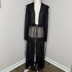 Victoria’s Secret Black Sheer Long Sleeve Duster Robe